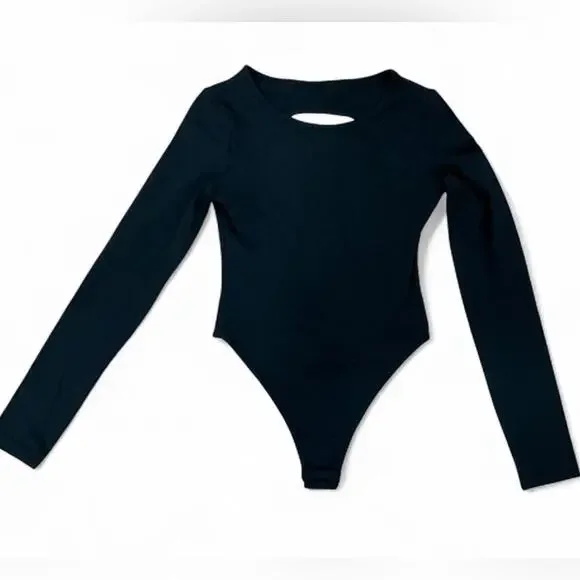 EYE-CATCHING Bodysuit | SZ M | Black Open-Back Cutout Shapewear Long Sleeve Top - Picture 6 of 9